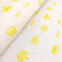Ткань Желтые короны на белом фоне, сатин, 100% хлопок, Китай