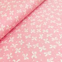 Ткань Белые бантики на розовом фоне, сатин, 100% хлопок, Китай