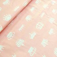 Ткань Белые короны на розовом фоне, сатин, 100% хлопок, Китай